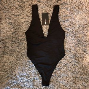 Fashion Nova Deep V Black Bodysuit